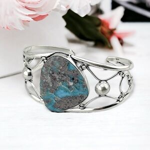 HUGE Larimar Natural Gemstone 925 Silver Adjustable Statement Cuff Brace…